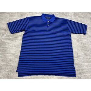 Chesterfield Polo Shirt Mens 2XL Blue Black Striped Short Sleeve Pocket Casual